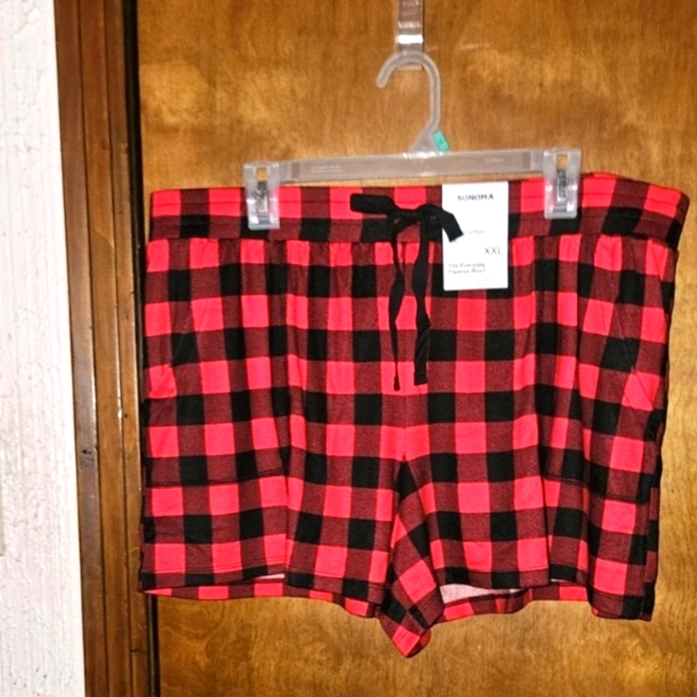 Sonoma Sleepwear Shorts Pajama Bottoms Plus Size 2XL Red And Black Plaid Theme